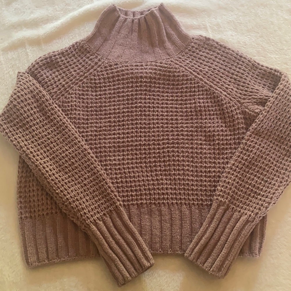 Women’s lilac mock neck chenille sweater.